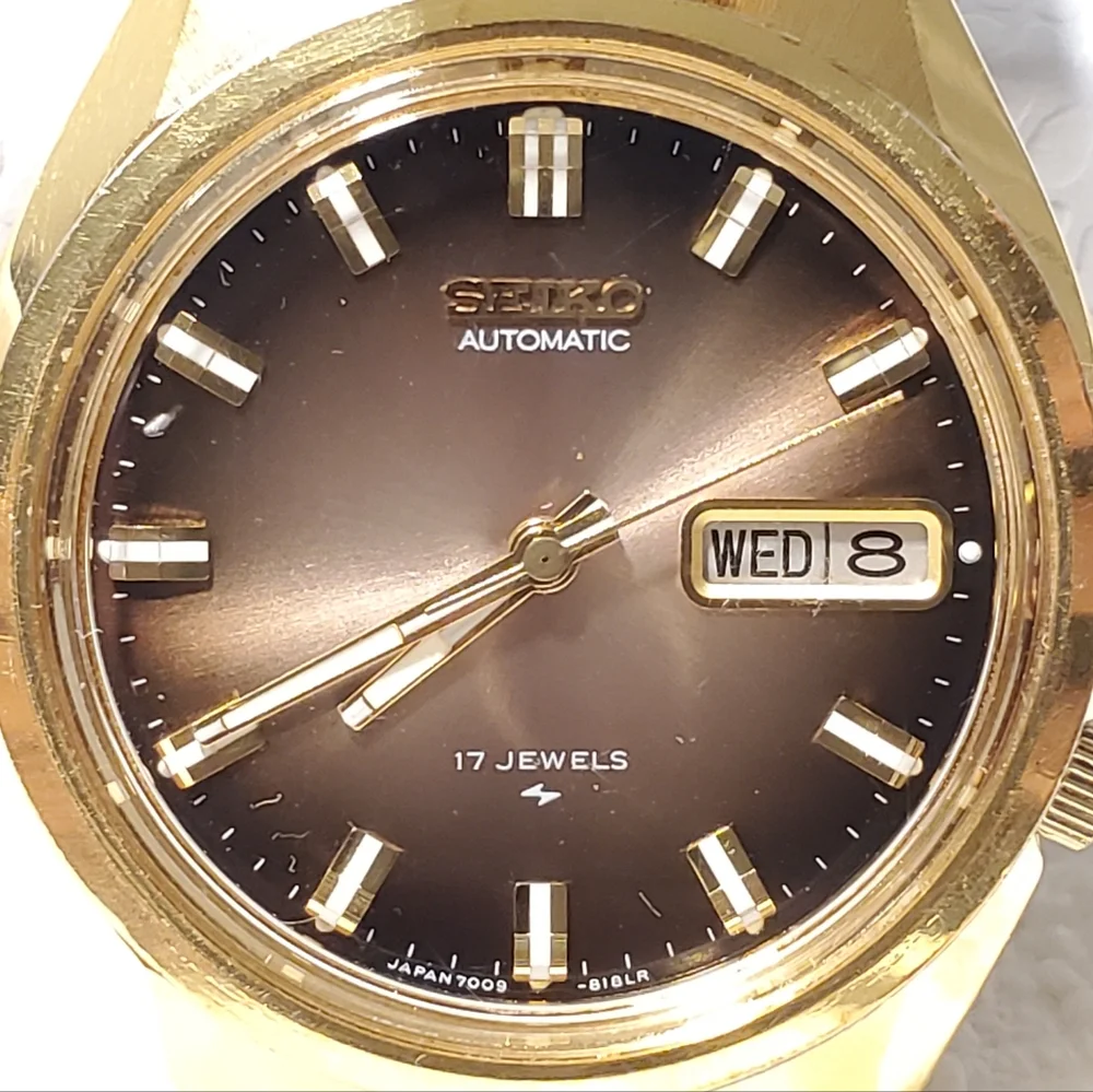 Vintage Seiko Automatic Men's Day Date Watch Gold Plated Seventeen Jewels